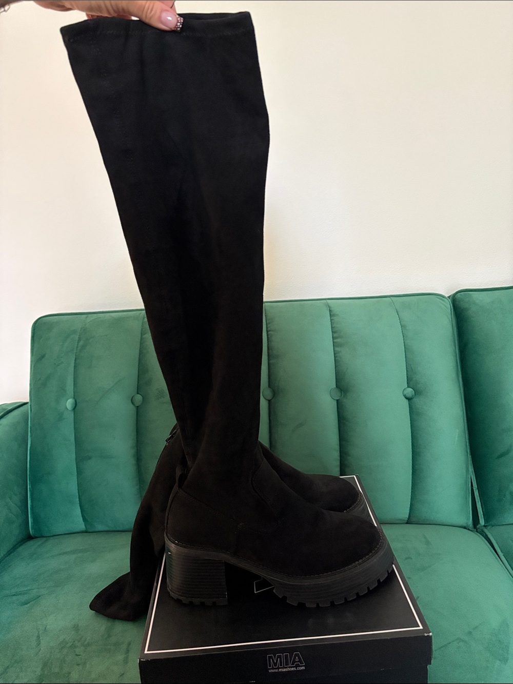 MIA Black Over-the-Knee Chunky Lug Heel Boots